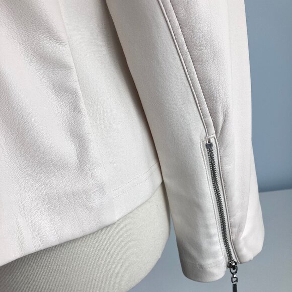 Chico's Cream Faux Leather Moto Jacket 1 6 8 10 Medium Biker Vegan - Picture 9 of 13